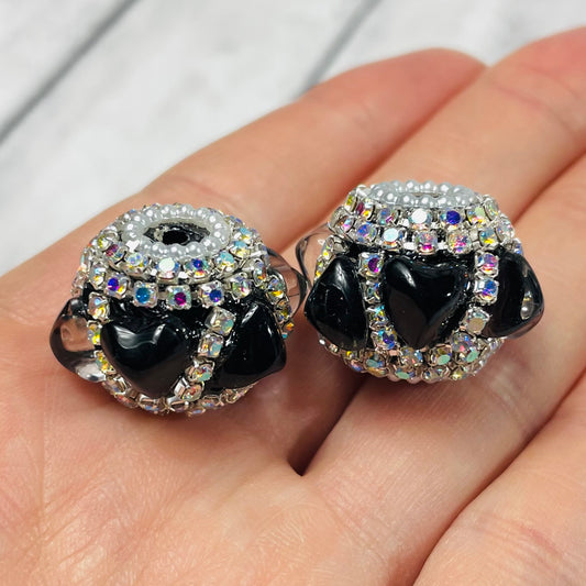 2 Black Heart Fancy Beads