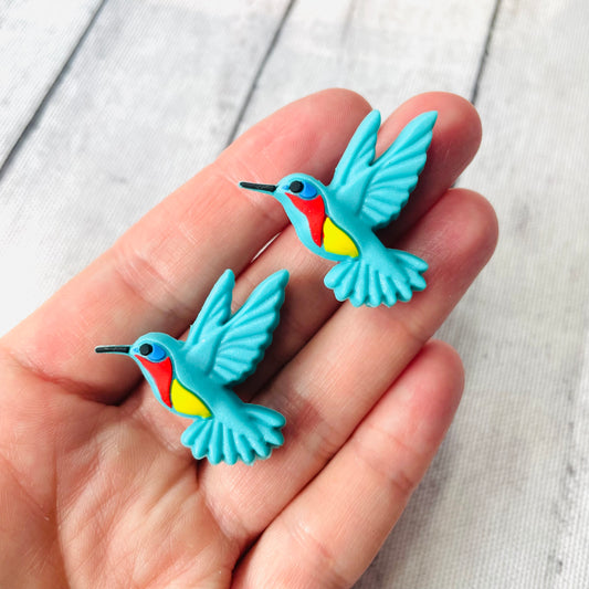 3D Teal Hummingbird Silicone Focal Bead