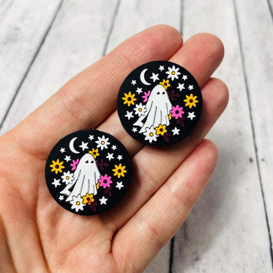 Midnight Ghost in the Flowers Silicone Focal Bead